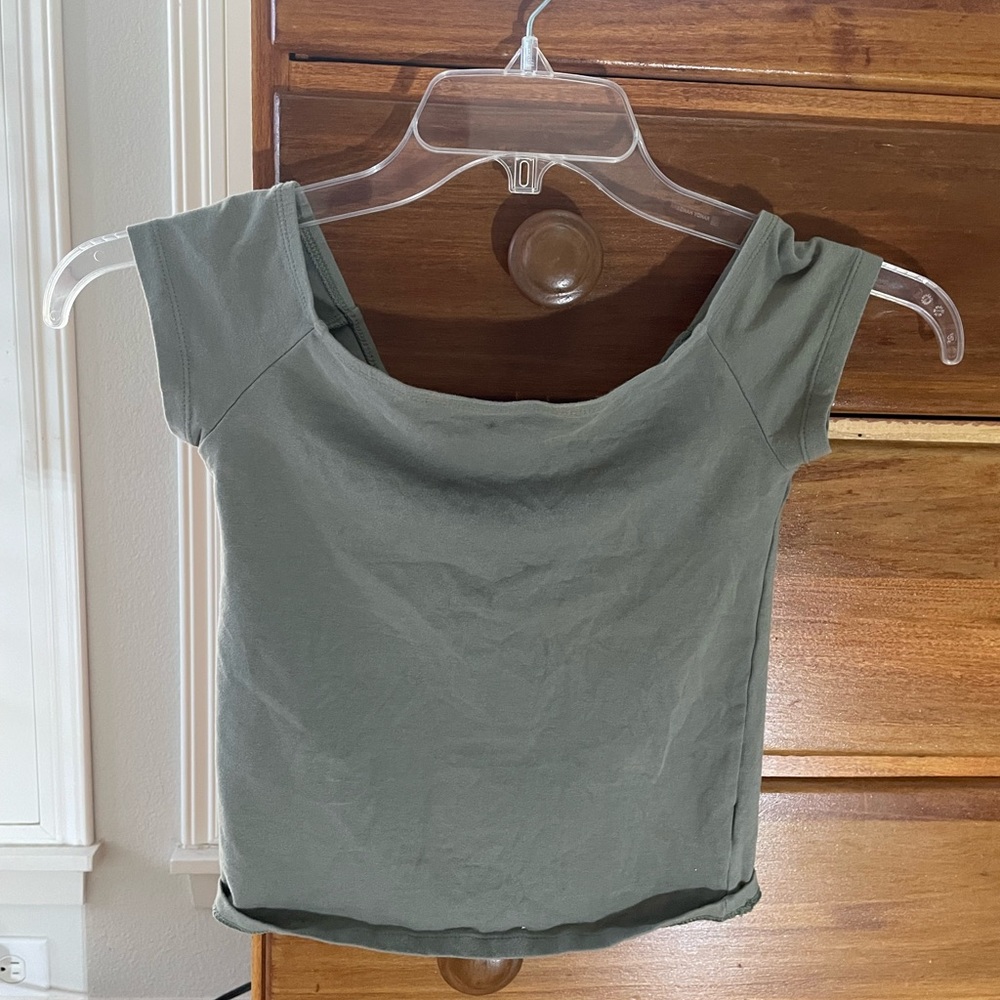 Green off the shoulder top.